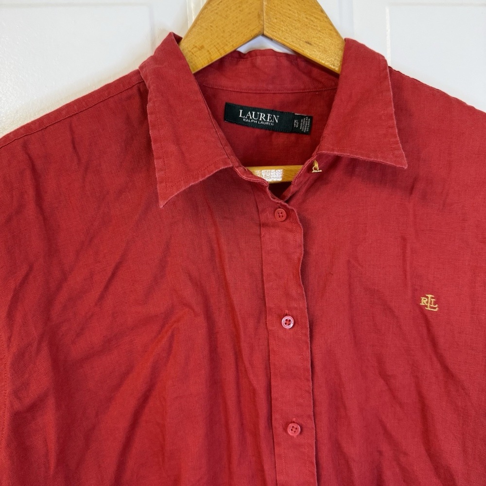 Lauren Ralph Lauren 100% Linen Red Button Down Shirt Women's Long Sleeve Size XL - Picture 3 of 8